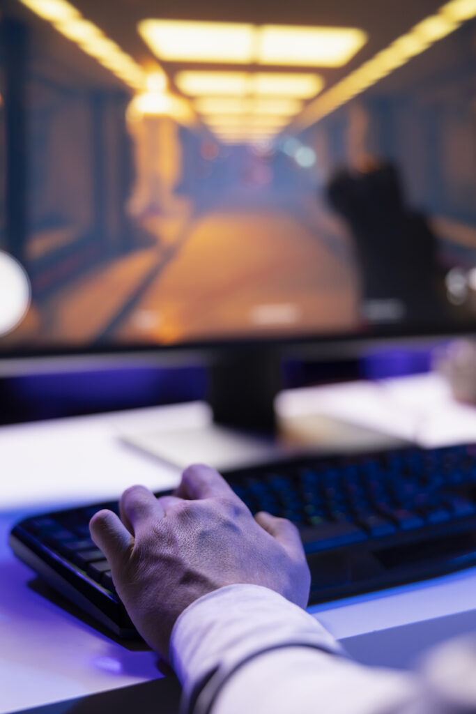 close up of gamer starting gaming session, trying to relax